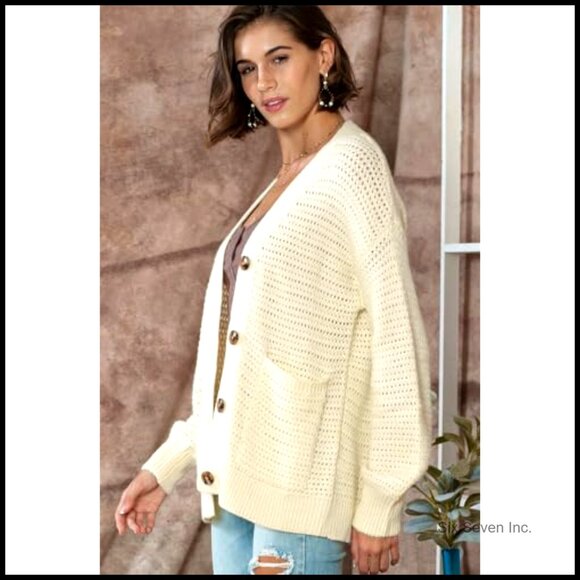 Chunky Knit Cardigan Open Front Long Sleeve Loose Fit Cable Knit Sweater - Picture 4 of 7